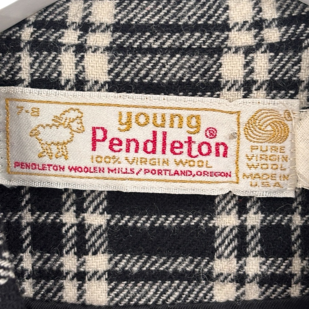 Young Pendleton 100% Wool Black Cream Checkered P… - image 8